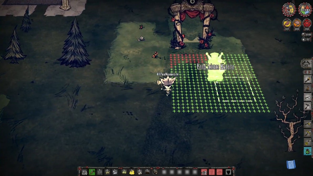 A player interacting with the Science Machine in Don't Starve