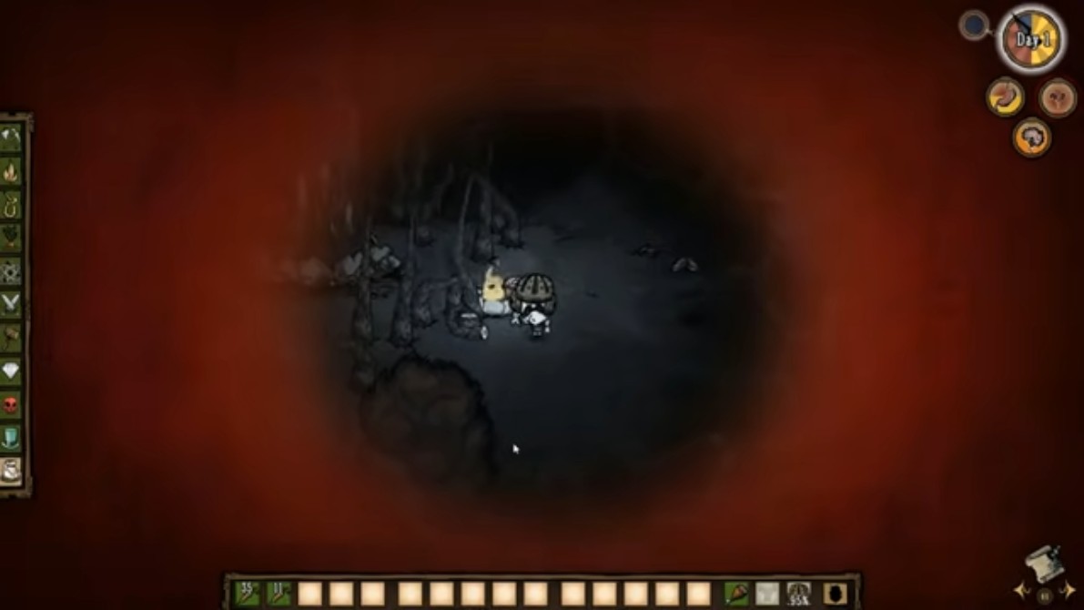A player kiting a Tentacle in Don't Starve