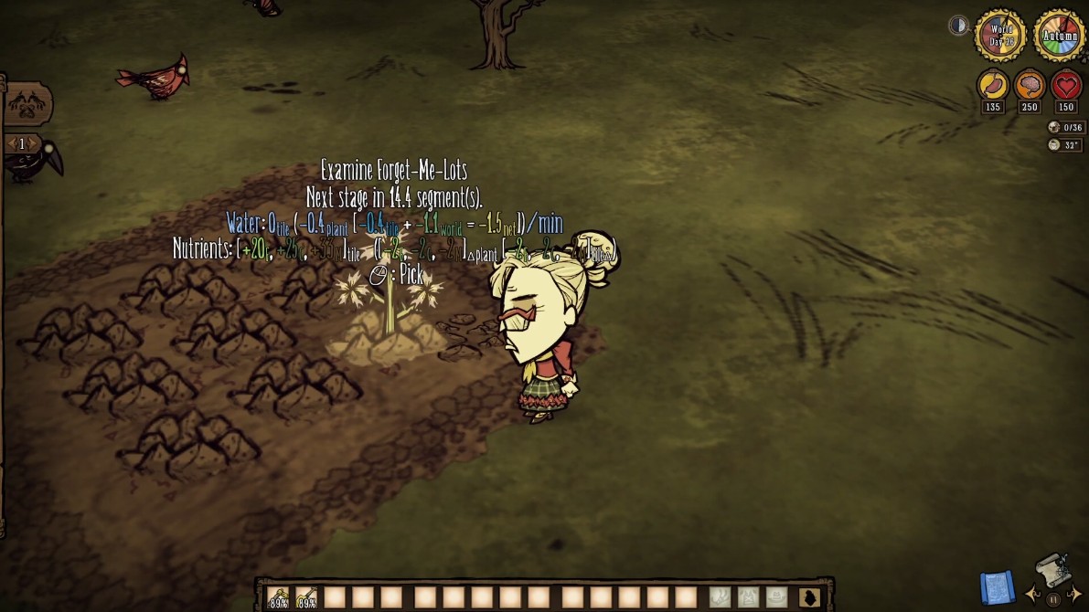 A diagram showing the farming setup for Forget-Me-Lots.