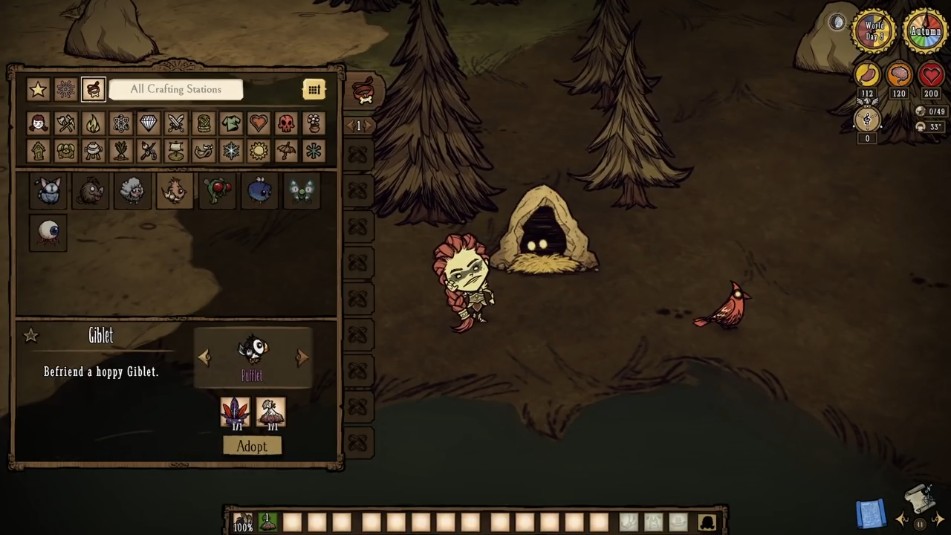 A player gathering resources in Don't Starve