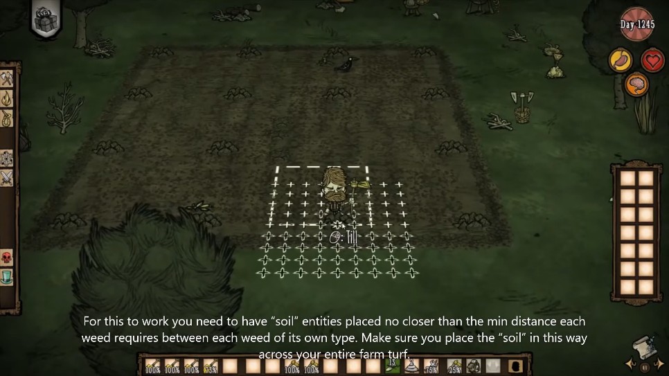 A well-organized tillweed farm in Don't Starve Together