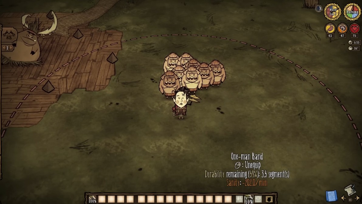 A player using the One-Man Band to recruit hostile mobs
