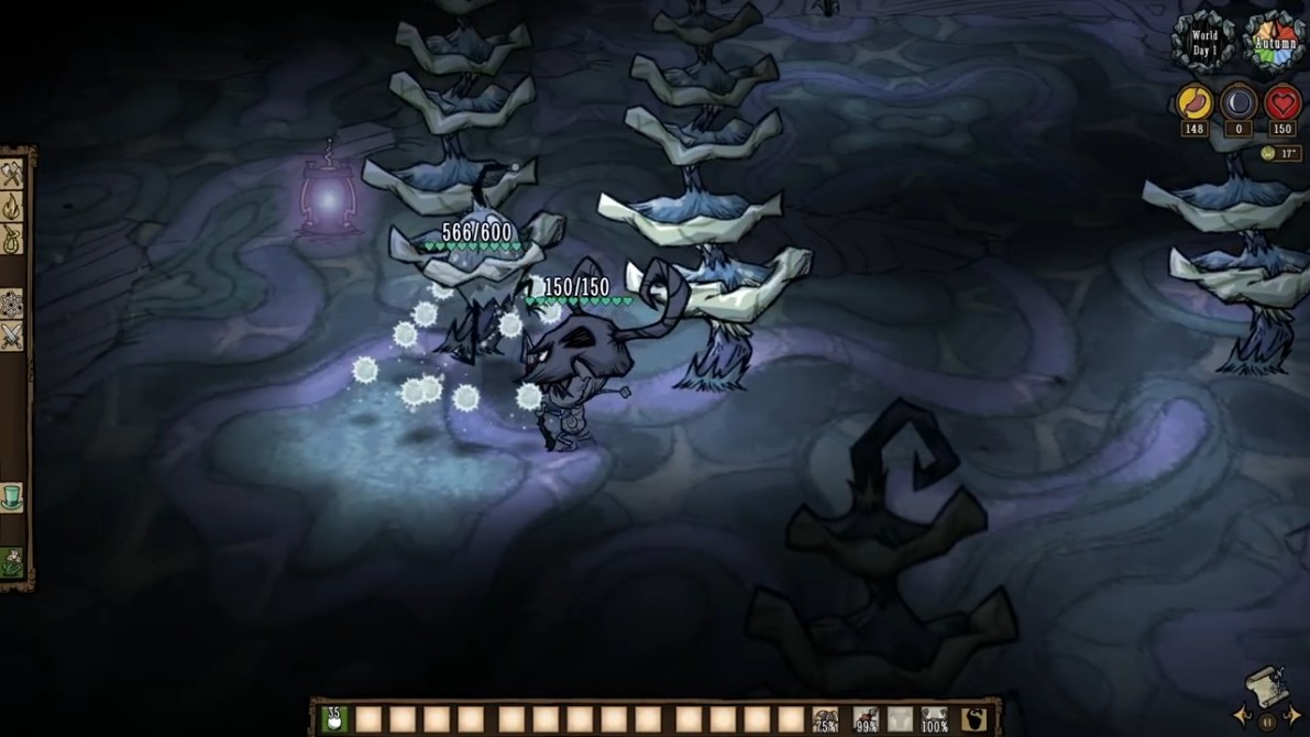 A player engaging a Mush Gnome in the Lunar Grotto.
