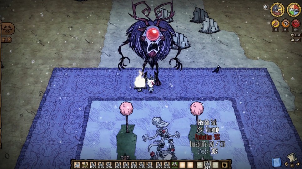 Player wearing Night Armor while fighting a boss