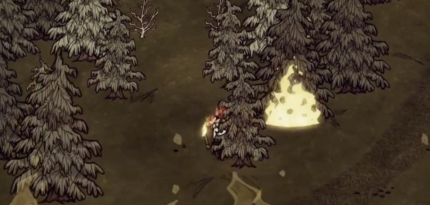 Pigs working in a camp to chop down trees.