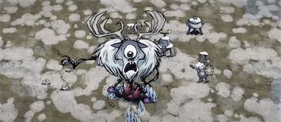 A player facing off against Deerclops in winter.