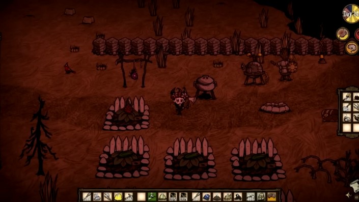 A player crafting a drying rack in Don't Starve