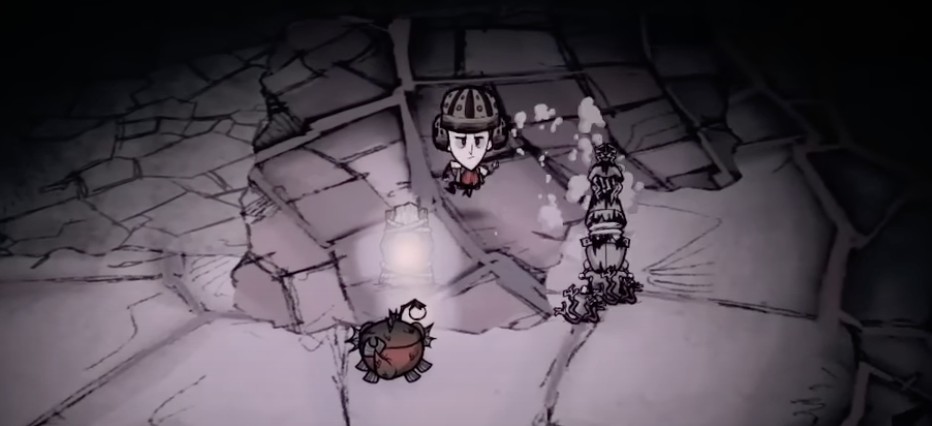A crock pot in Don't Starve Together with ingredients for Bacon and Eggs