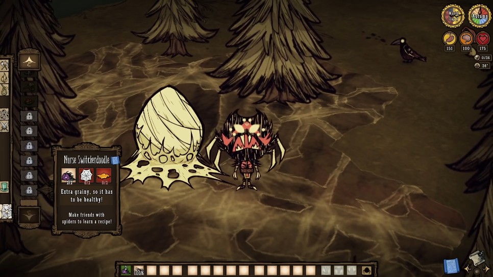 Un joueur améliorant un nid d'araignée au niveau 3 dans Don't Starve Together