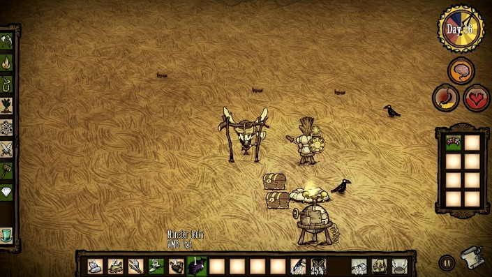 A drying rack filled with jerky in Don't Starve