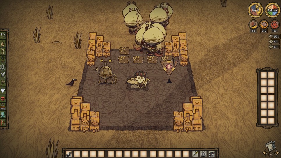 Player equipped with armor and weapons in Don't Starve