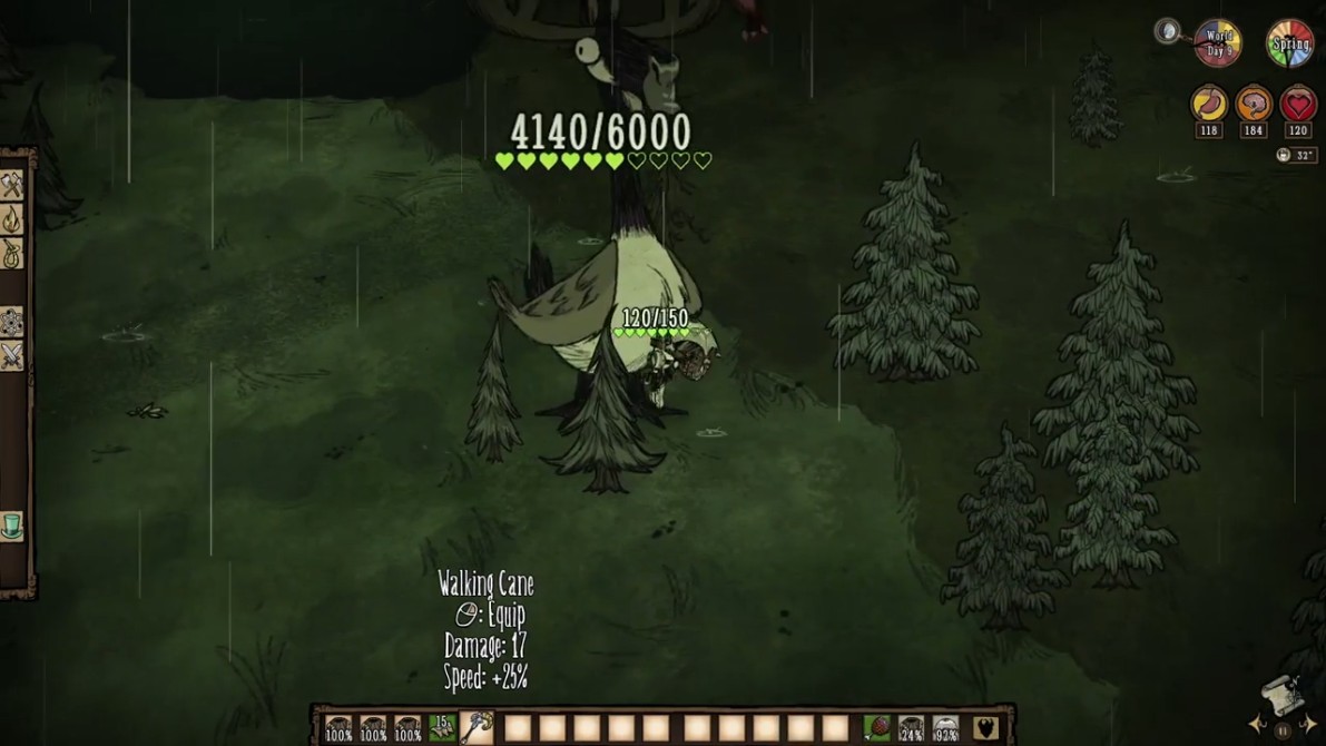 A player fighting Deerclops in Don't Starve