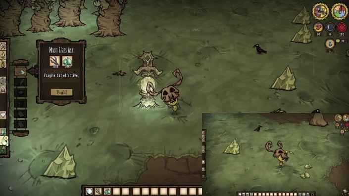 A player mining Moon Glass Boulders on the Lunar Islands