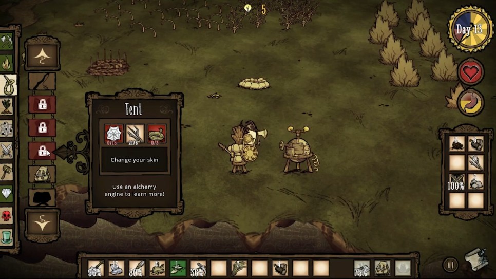 Player using a straw roll to sleep in Don't Starve