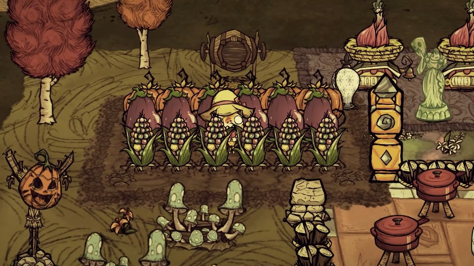 An image of a player tilling soil with a Garden Hoe after using the Garden Digamajig.