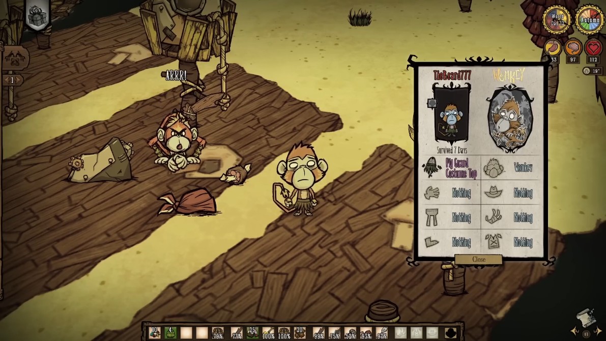 A player’s base with fruit trees and trinkets.