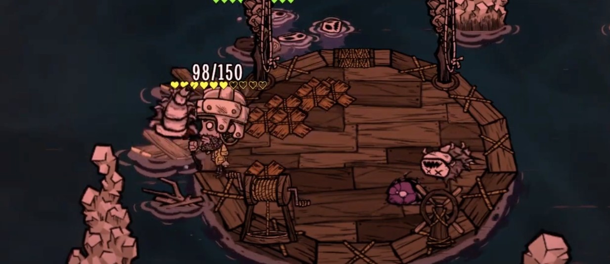 A player using a Grass Raft as bait for Cookie Cutters