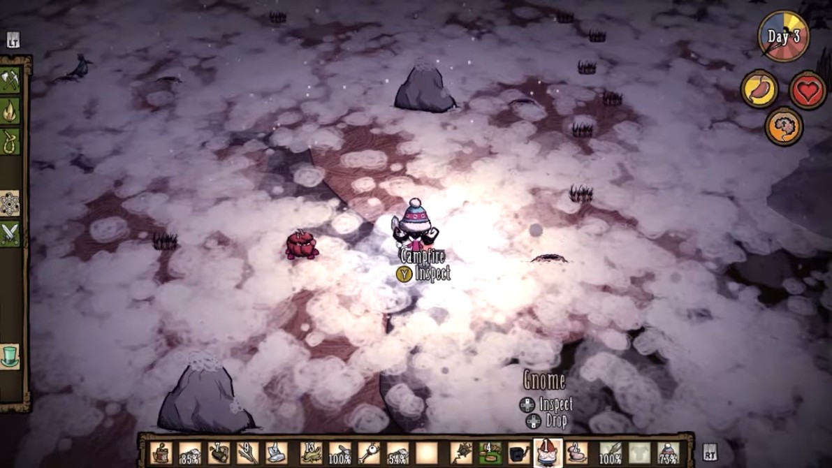 A player trading gnomes with the Pig King in Don't Starve.