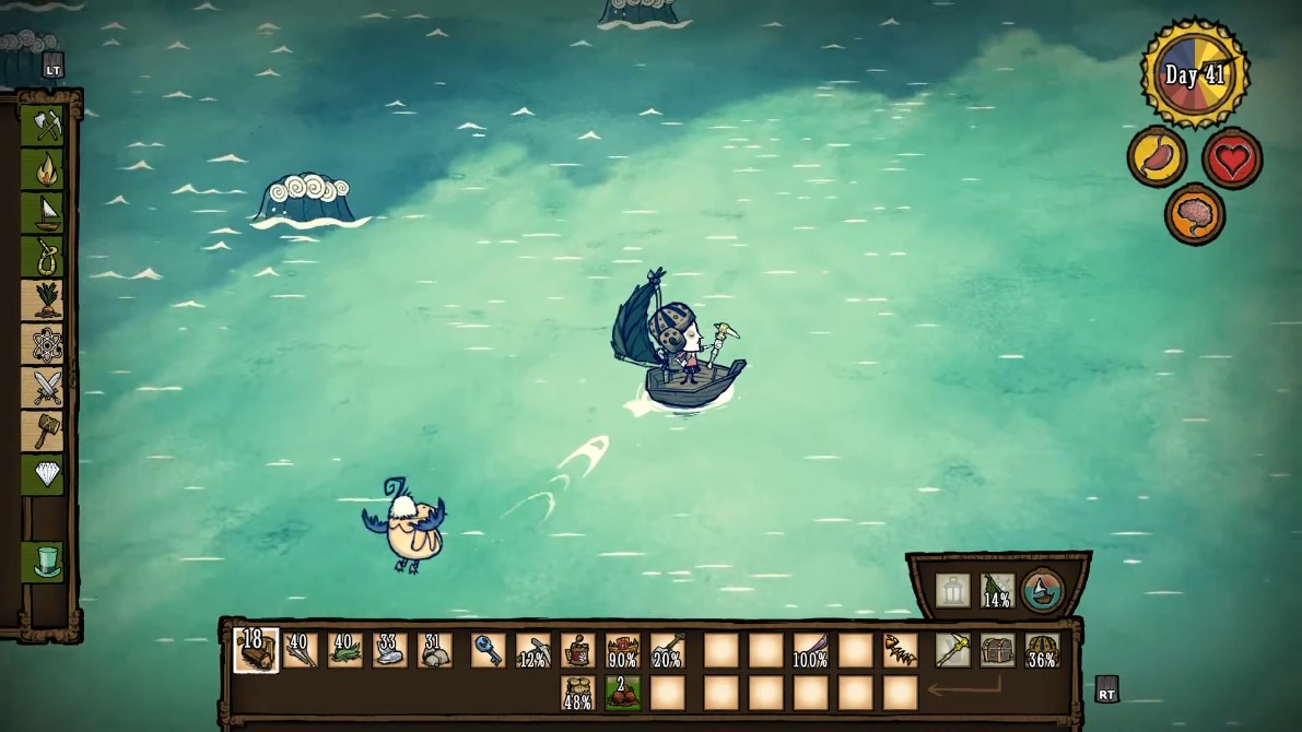 A player wielding the Cutlass Supreme in Don't Starve: Shipwrecked