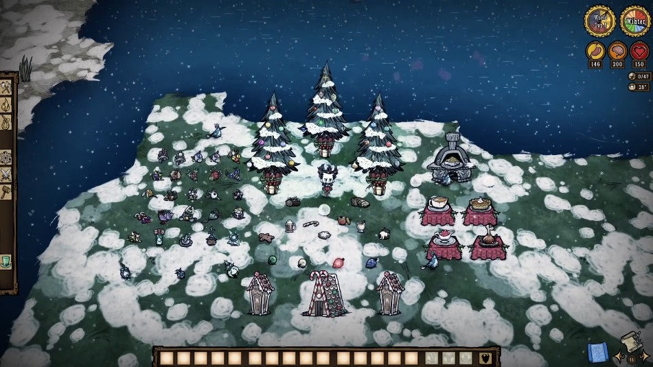 A festive scene from Winter's Feast in Don't Starve Together