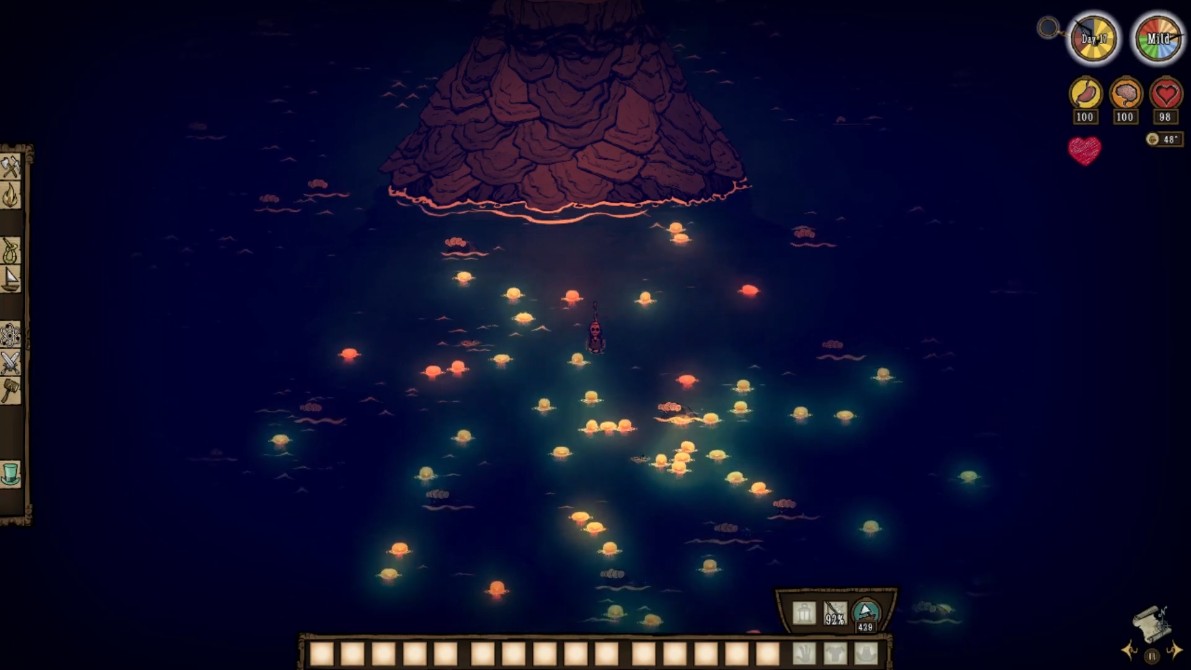 A jellyfish in Don't Starve: Shipwrecked, glowing in the dark